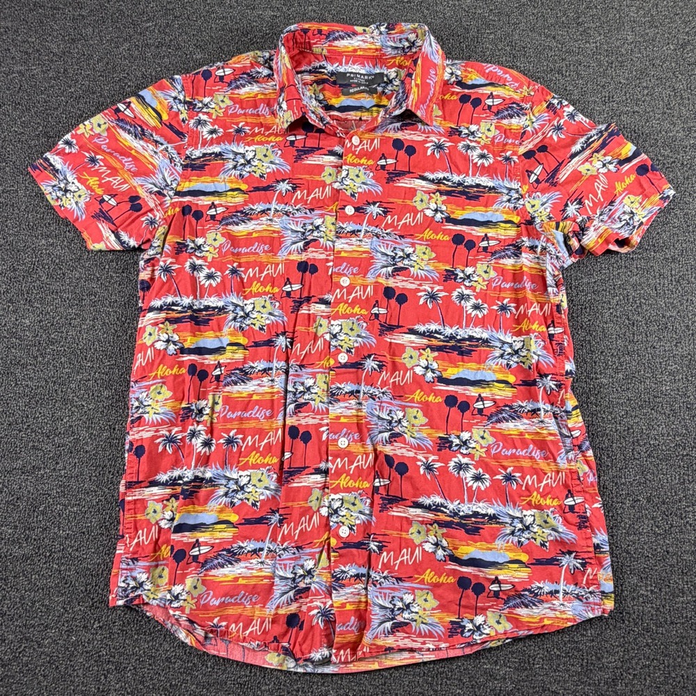 Primark Button Down Mens XL Regular Fit Red Maui Aloha Tropical EUC